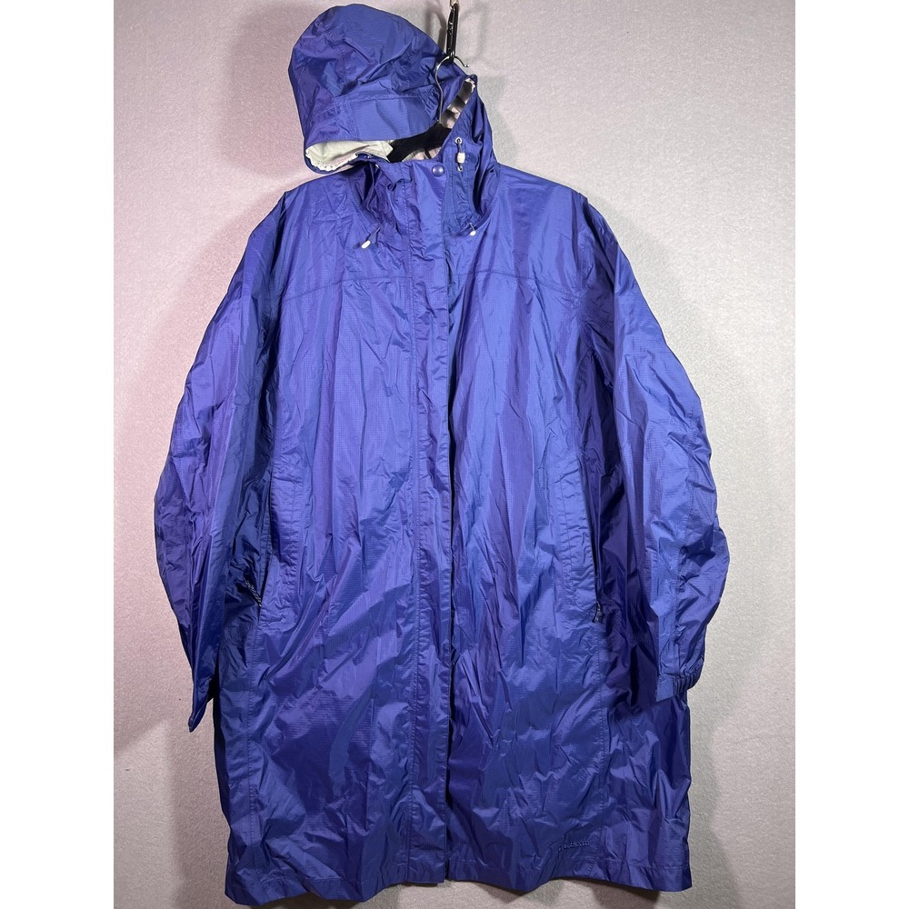 L.L. Bean Coat Womens 3X Blue Hooded Rain Nylon Full Zip Lightweight Pockets